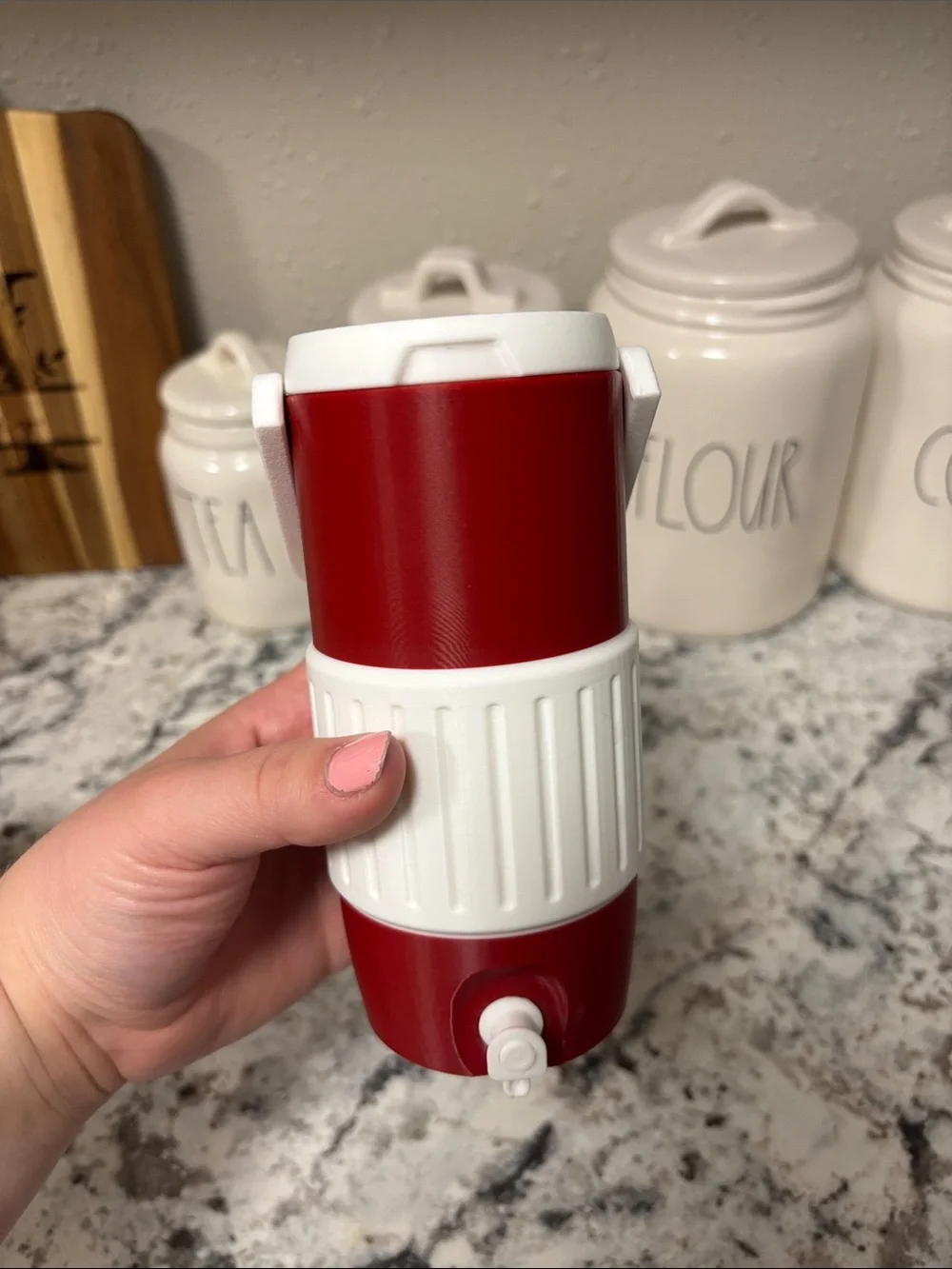 3D PRINTED - Red and White Portable Water Dispenser Design Tall Can Holder